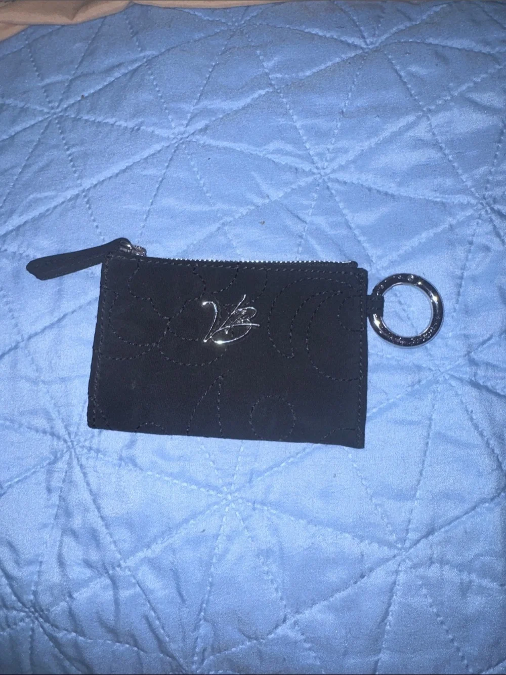 Vera Bradley Black Quilted Key Ring Card Pouch